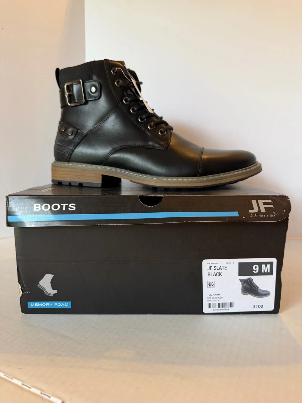 jf j.ferrar Black Lace-Up Men's Ankle Boots with Buckle